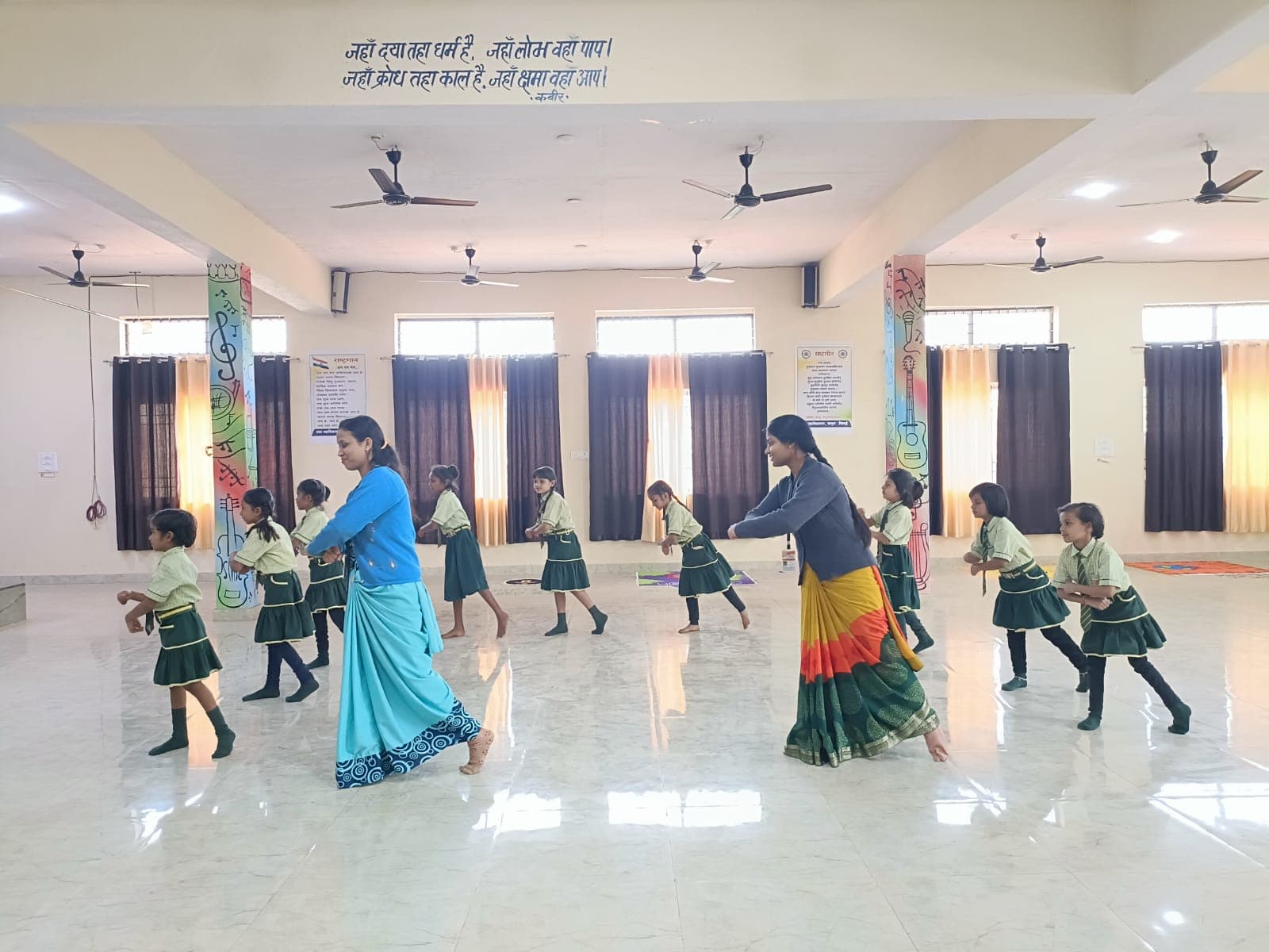 Students and teachers in the activity hall